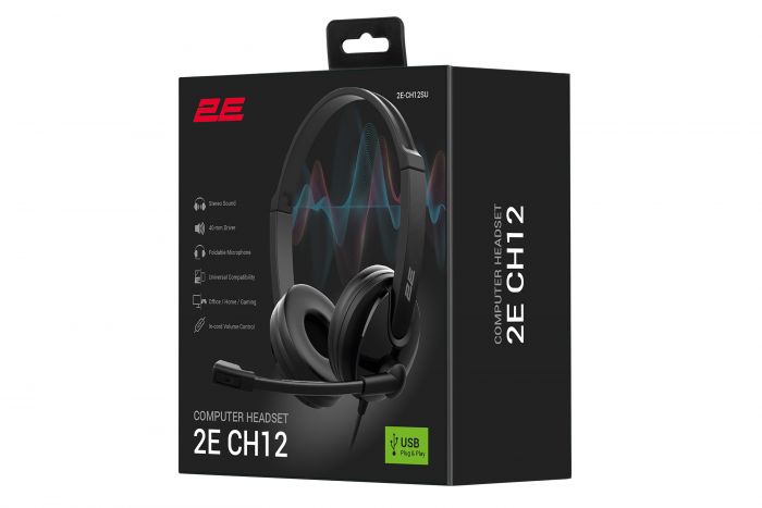Гарнітура ПК стерео On-ear 2E CH12 USB, omni-mic, 2м, чорний
