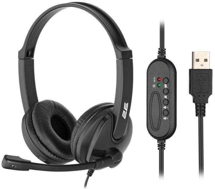 Гарнітура ПК стерео On-ear 2E CH12 USB, omni-mic, 2м, чорний