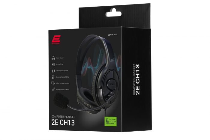 Гарнітура ПК стерео Over-ear 2E CH13 mini-jack, omni-mic, 1.2м, чорний