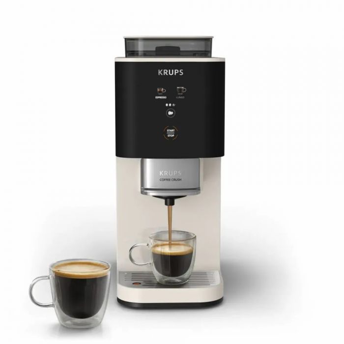 Кавомашина Krups Coffee Crush, 1.8л, зерно, ОLED дисплей, авторецептів - 2, метал, чорно-бежевий