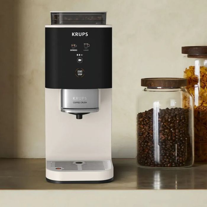 Кавомашина Krups Coffee Crush, 1.8л, зерно, ОLED дисплей, авторецептів - 2, метал, чорно-бежевий