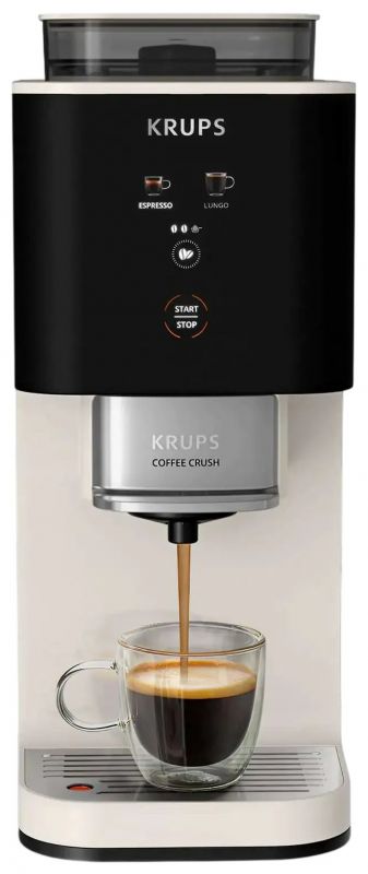 Кавомашина Krups Coffee Crush, 1.8л, зерно, ОLED дисплей, авторецептів - 2, метал, чорно-бежевий