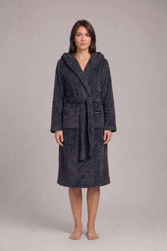Халат жіночий ARDESTO Zigzag, розмір L/XL, 100% поліестер, сірий