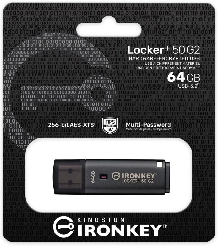 Накопичувач Kingston   64GB USB 3.2 Type-A Gen1 IronKey Locker+ 50 G2