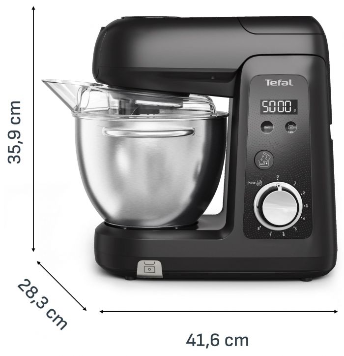 Кухонна машина Tefal Bake Partner + 1100Вт, чаша-метал, корпус-пластик, насадок-9, чорний