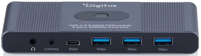 Комутатор DIGITUS Desktop KVM, 2x1 HDMI, 3xUSB 3.0, 1xUSB-C, 4K, Core Line
