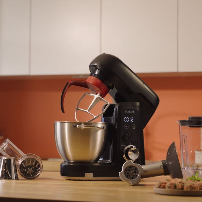 Кухонна машина Tefal Bake Partner + 1100Вт, чаша-метал, корпус-пластик, насадок-9, чорний