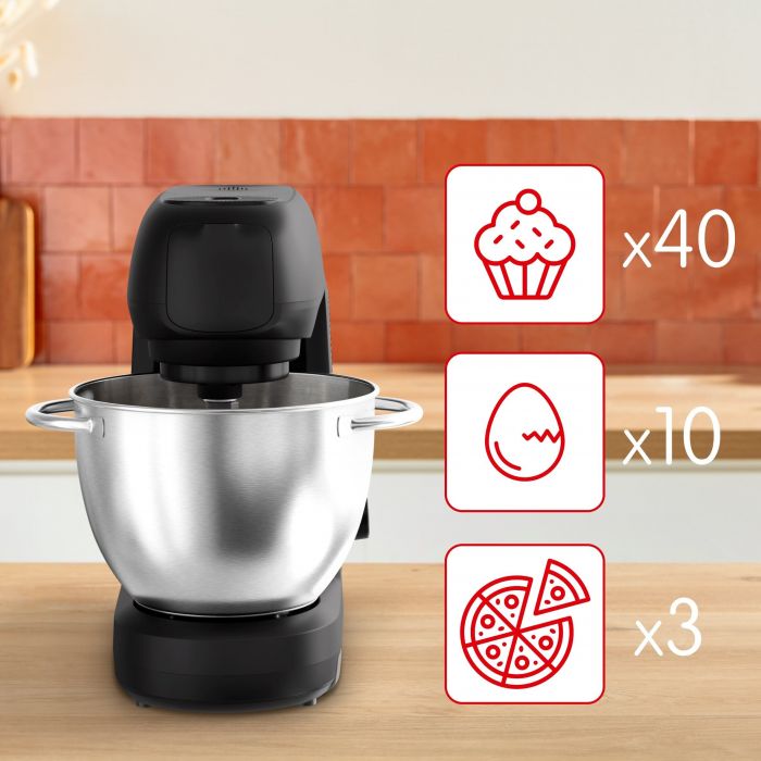 Кухонна машина Tefal Bake Partner + 1100Вт, чаша-метал, корпус-пластик, насадок-9, чорний