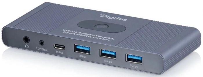Комутатор DIGITUS Desktop KVM, 2x1 HDMI, 3xUSB 3.0, 1xUSB-C, 4K, Core Line
