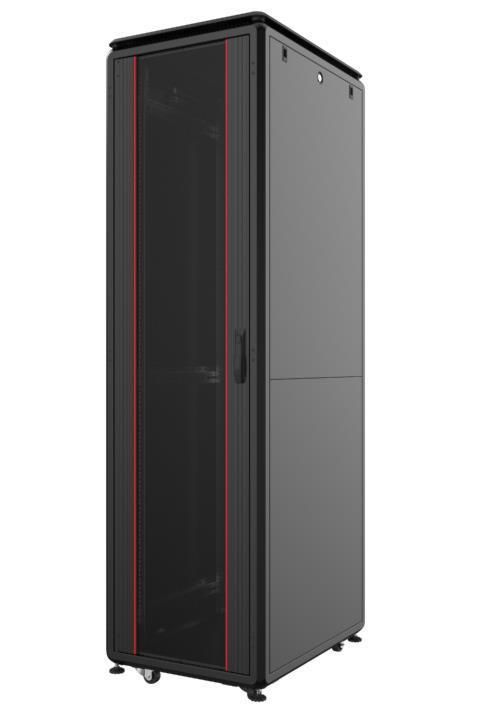 Шафа MIRSAN 19", 22U, GTV, скляні двері, 600x1000 мм, максимально 2000 кг, чорна