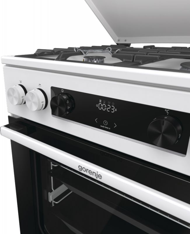 Плита Gorenje комбінована, 71л, 60x60см, дисплей, чавун,з кришкою, програматор IconLed, білий