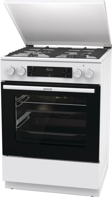 Плита Gorenje комбінована, 71л, 60x60см, дисплей, чавун,з кришкою, програматор IconLed, білий