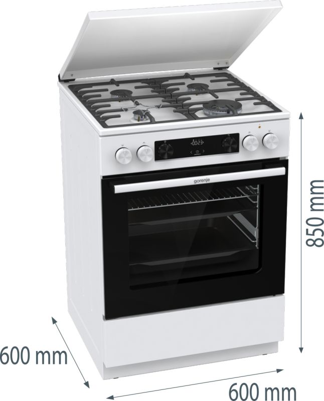 Плита Gorenje комбінована, 71л, 60x60см, дисплей, чавун,з кришкою, програматор IconLed, білий