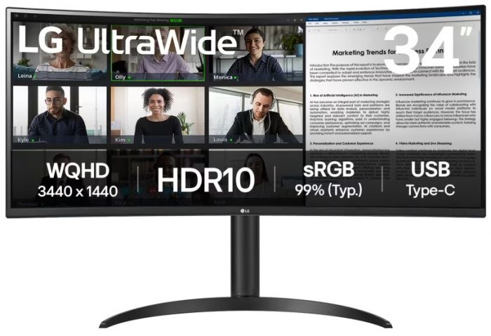 Монітор LG 34" 34WR55QK-B 2xHDMI, DP, USB-C, Audio, VA, 3440x1440, 100Hz, CURVED, sRGB 99%, HAS, HDR10