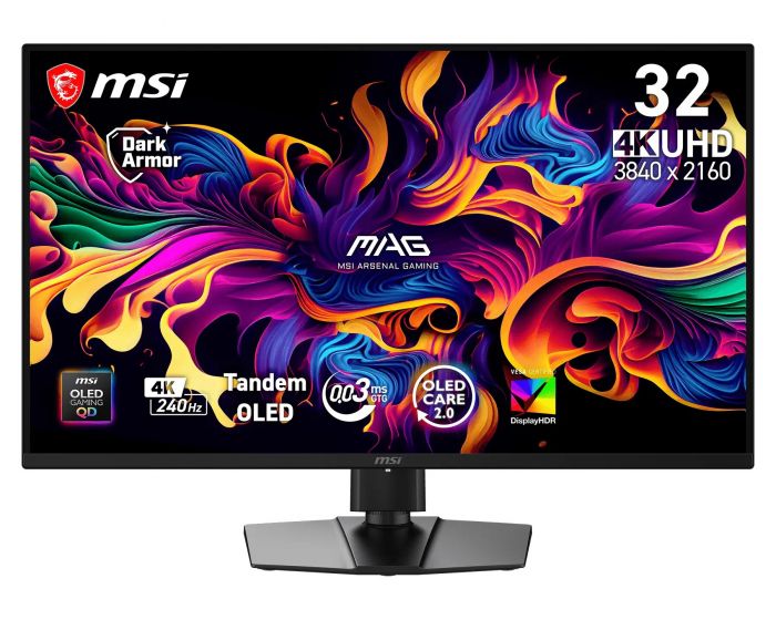 Монітор MSI 31.5" MAG 321UP QD-OLED-X24 2xHDMI, DP, USB-C, Audio, QD-OLED, 3840x2160, 240Hz, 0.03ms, DCI-P3 99%, FreeSync, Pivot, HDR500