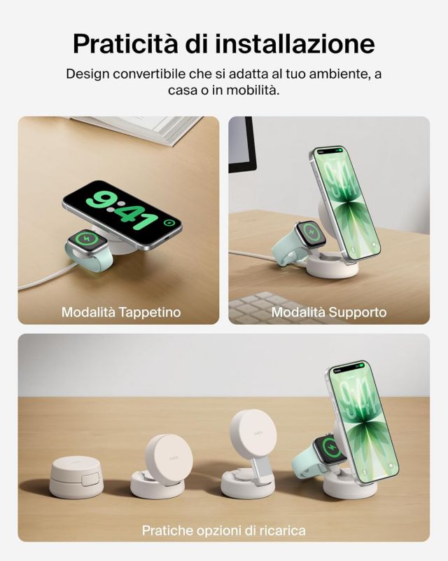 Зарядний пристрій бездротовий Belkin UltraCharge Pro 2в1 Convertible Magnetic Charging Dock 25Вт, Sand