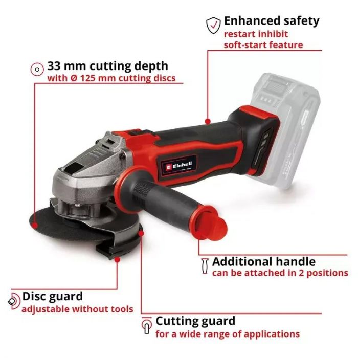 Шліфмашина кутова акумуляторна Einhell TE-AG 18/125-2 Li - Solo 18В 125мм 8500об/хв 1.69кг без АКБ та ЗП