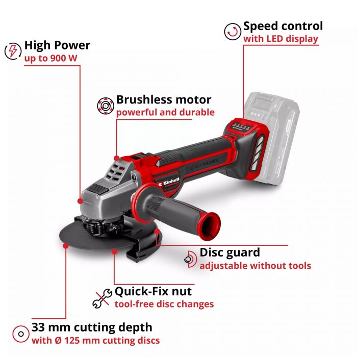 Шліфмашина кутова акумуляторна Einhell Professional TP-AG 18/125 CE Q Li - Solo 18В акб 1х4А·го 125мм 3000-10500об/хв ЗП 1.69кг