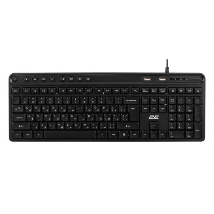 Клавіатура мембранна 2E KS1100 104key, 2xUSB HUB, USB-A, EN/UK, чорний