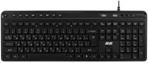 Клавіатура мембранна 2E KS1100 104key, 2xUSB HUB, USB-A, EN/UK, чорний