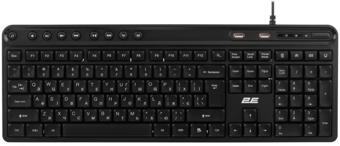 Клавіатура мембранна 2E KS1100 104key, 2xUSB HUB, USB-A, EN/UK, чорний