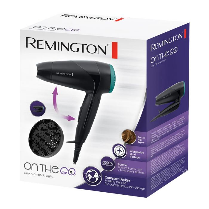 Фен Remington дорожній On The Go, 2000Вт, 2 режими, складна ручка, чорний