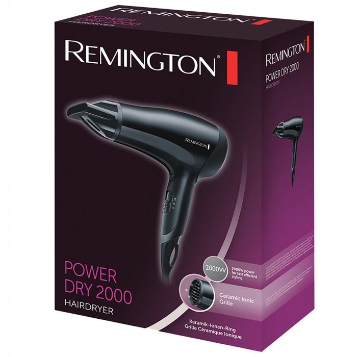 Фен Remington Power Dry 2000, 2000Вт, 3 режими, іоніз-я, хол. обдув, еко режим, чорний