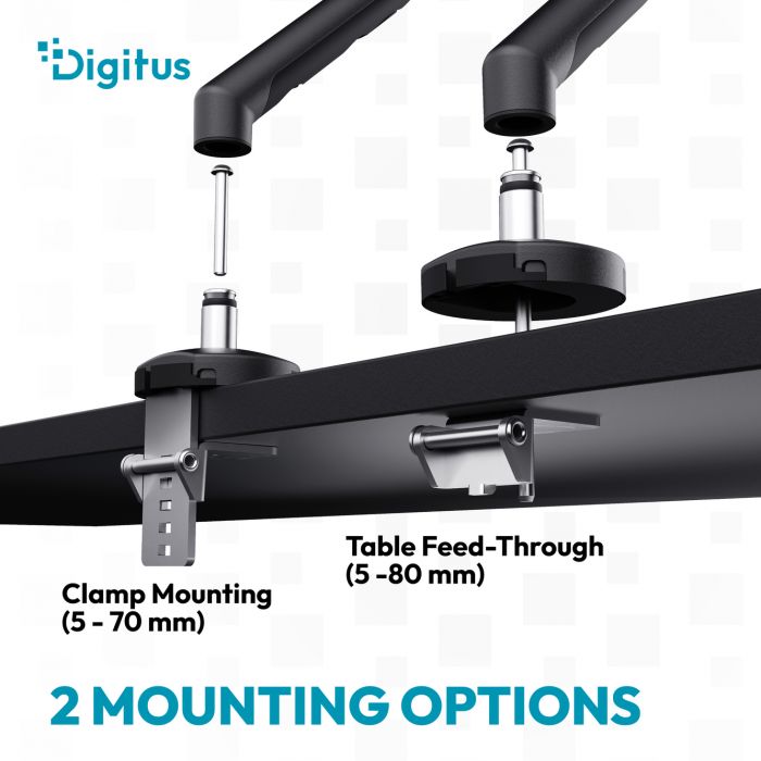 Кріплення DIGITUS Monitor Clamp, до 35"/10кг, з нахилом, поворотом, чорне