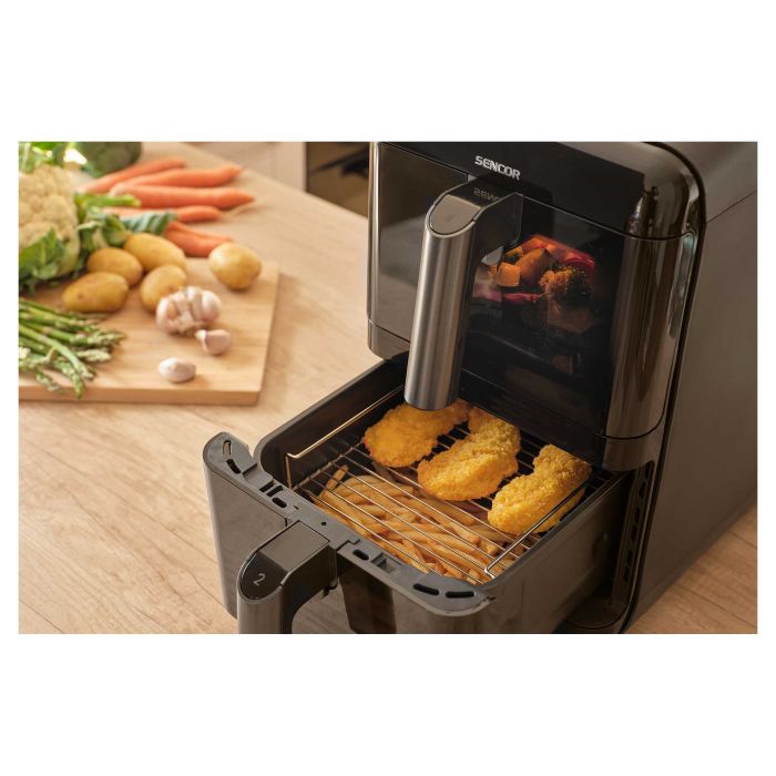 Мультипіч Sencor Dual Vita Fryer, 3000Вт, чаша-5.8+5.8л, сенсорне керув., 2 чаши, з віконцем, гриль, пластик, чорний