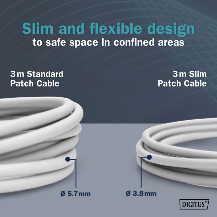 Патч-корд DIGITUS CAT 6a F-FTP Sliim, 5 м, AWG 32/7, Cu, LSZH, сірий