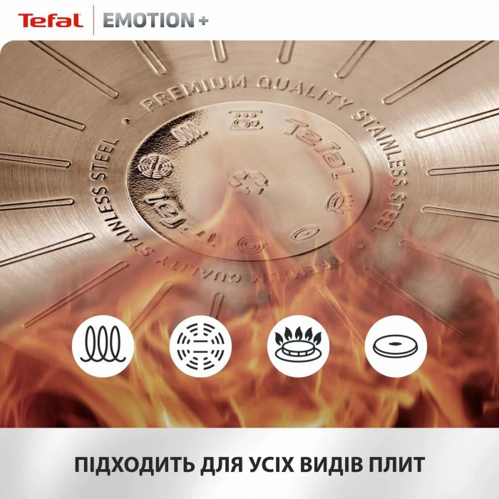 Сковорода Tefal Emotion+, 20см, нержавіюча сталь, бакеліт, чорний