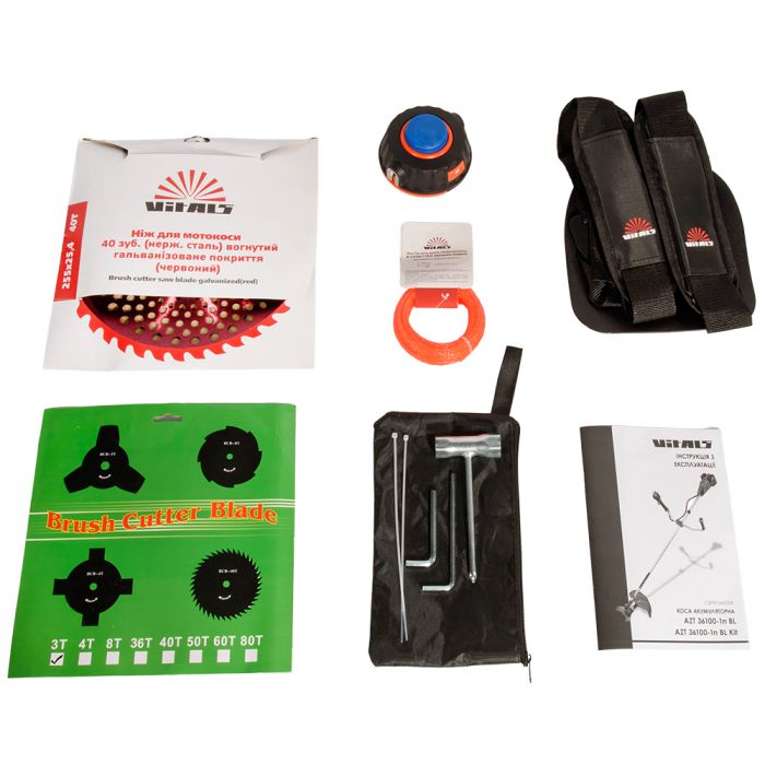 Тример садовий акумуляторний Vitals Master AZT 36100-1n BL 36В 1000Вт 25.5см ніж/ліска 43см 5.55кг