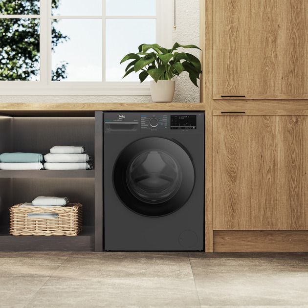 Пральна машина Beko фронтальна, 8кг, 1400, A, 50см, дисплей, пар, інвертор, темно-сірий