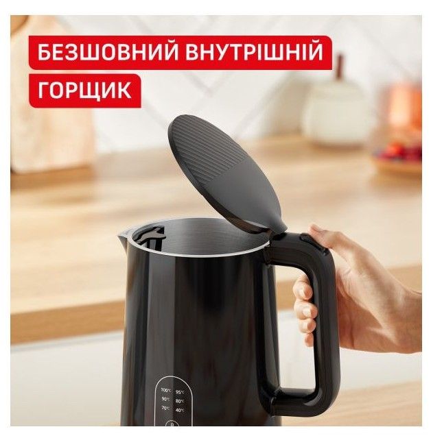 Електрочайник Tefal Thermo Protect Control 1.5л, Strix, з подвійними стінками, 6 темп.реж, чорний