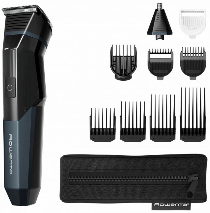 Тример Rowenta X Series 700, для голови, носа, вух і тіла, мережа+акум., роторний мотор, насадок-9, чохол, титан.напил., чорно-синій