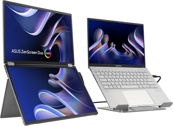 Монітор портативний Asus 2x14" ZenScreen DUO MQ149CD mHDMI, 2xUSB-C, OLED, 1920x1200, 16:10, DCI-P3 100%, HDR400, Cover