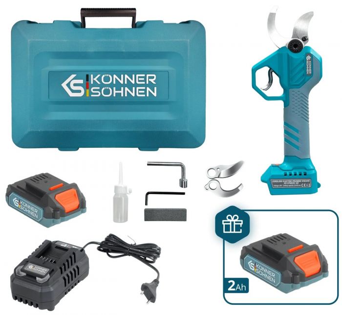 Секатор акумуляторний Konner&Sohnen KS CPS20V-40 CASE PLUS 20В акб 2х2А·год d 20-40мм ЗП кейс 1кг