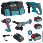 Набір із трьох акумуляторних інструментів Konner&Sohnen KS RHAGD 20V SET 3 PLUS 20В шурупокрут, шліфмашина кутова KS AG20V-125VR, перфоратор KS RH20V-22-4, ЗП 4.5А акб 3х4А·год сумка 10.8кг