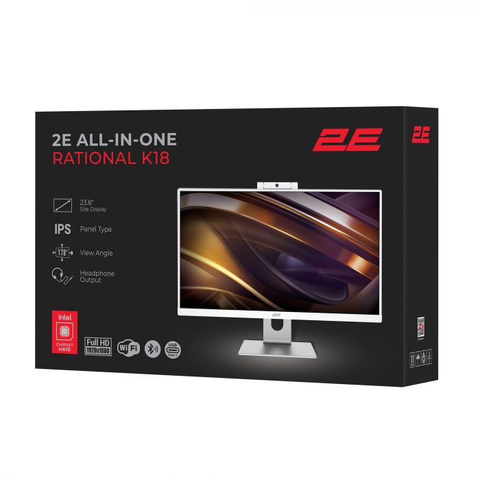 Комп'ютер персональний моноблок 2E Rational K18 23.8" FHD IPS Intel i5-12400, 16Gb, F512GB, UMA, H610, K18.610, 150W, Win11PE, OFC2024H&B, білий