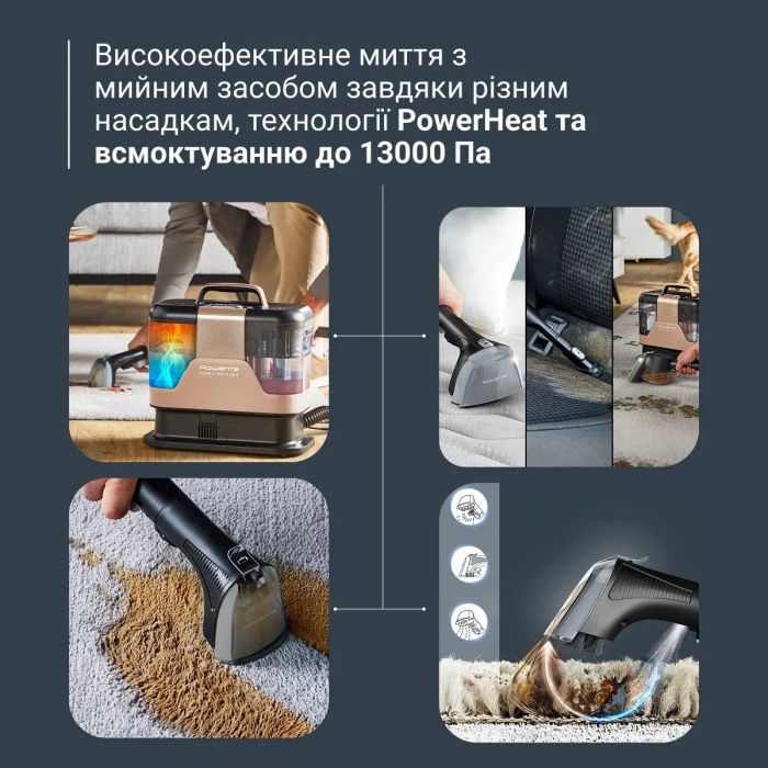 Пилосос Rowenta миючий Clean It Hot & Cold, 1150Вт, конт пил -1,5л, вода -2,3л, 13500 Па, 4 насадки, чорно-золотий