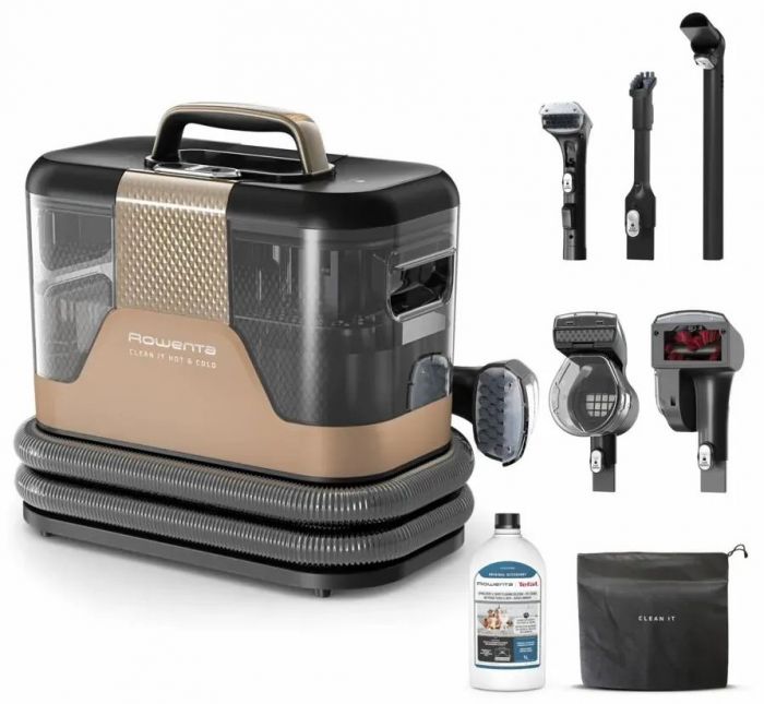 Пилосос Rowenta миючий Clean It Hot & Cold, 1150Вт, конт пил -1,5л, вода -2,3л, 13500 Па, 4 насадки, чорно-золотий