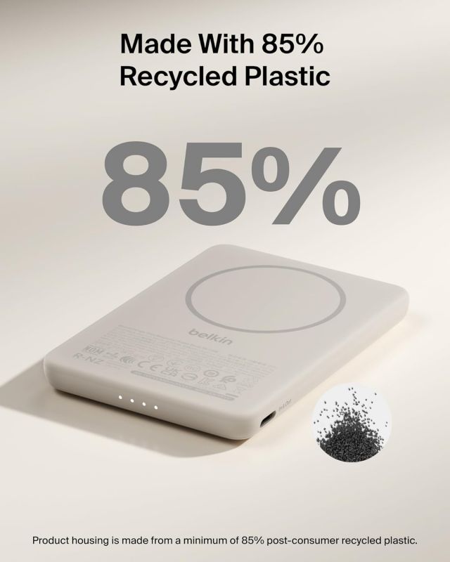 Акумулятор портативний літій-іонний Power Bank Belkin 5000мА·год, 15Вт/Qi2 7.5Вт, Slim Magnetic Ring, пісочний