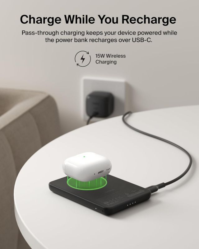 Акумулятор портативний літій-іонний Power Bank Belkin 5000мА·год, 20Вт PD/Qi2 15Вт, Magnetic Kickstand, чорний