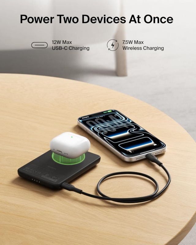 Акумулятор портативний літій-іонний Power Bank Belkin 5000мА·год, 20Вт PD/Qi2 15Вт, Magnetic Kickstand, чорний