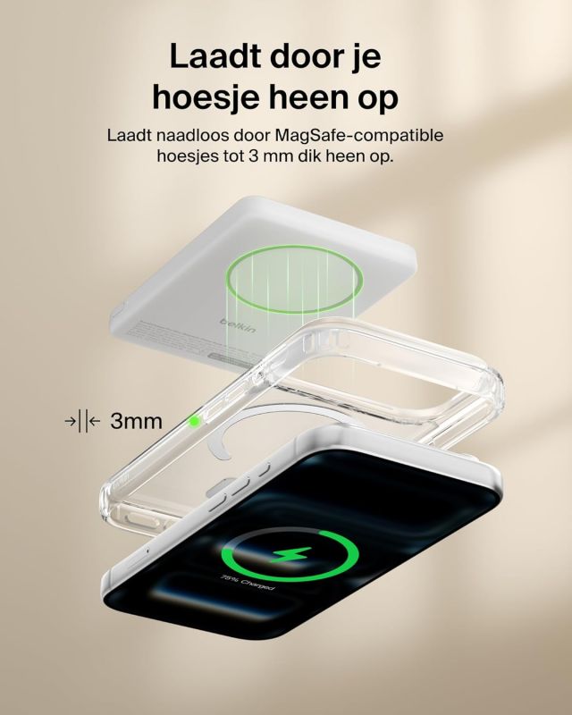 Акумулятор портативний літій-іонний Power Bank Belkin 5000мА·год, 20Вт PD/Qi2 15Вт, Magnetic Kickstand, білий