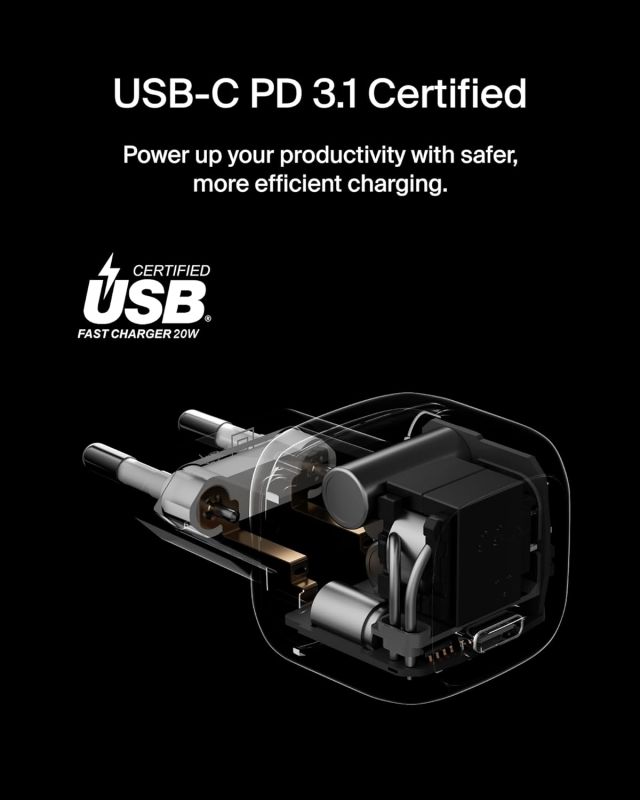 Зарядний пристрій мережевий Belkin 20Вт USB-С PD PPS, кабель USB-С > USB-C, 1м, PVC, білий