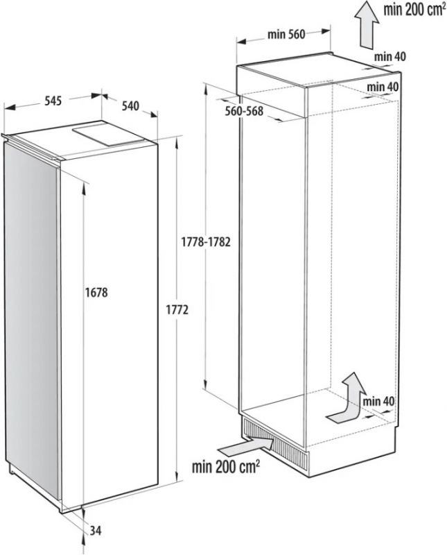 Холодильна камера Gorenje вбудована, 177х55х54см, 1 двері, 300л, А+, FrostLess , Зона св-ті, Внутр. Диспл, Wi-Fi, Білий