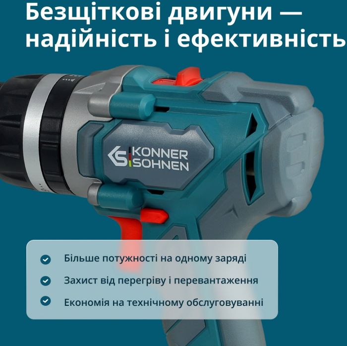 Набір із двох акумуляторних інструментів Konner&Sohnen KS IDISD 20V SET 2 PLUS 20В шурупокрут-дриль ударний, гвинтоверт ударний KS ISD20V-260-4, ЗП 2А акб 2х2А·год кейс 6кг
