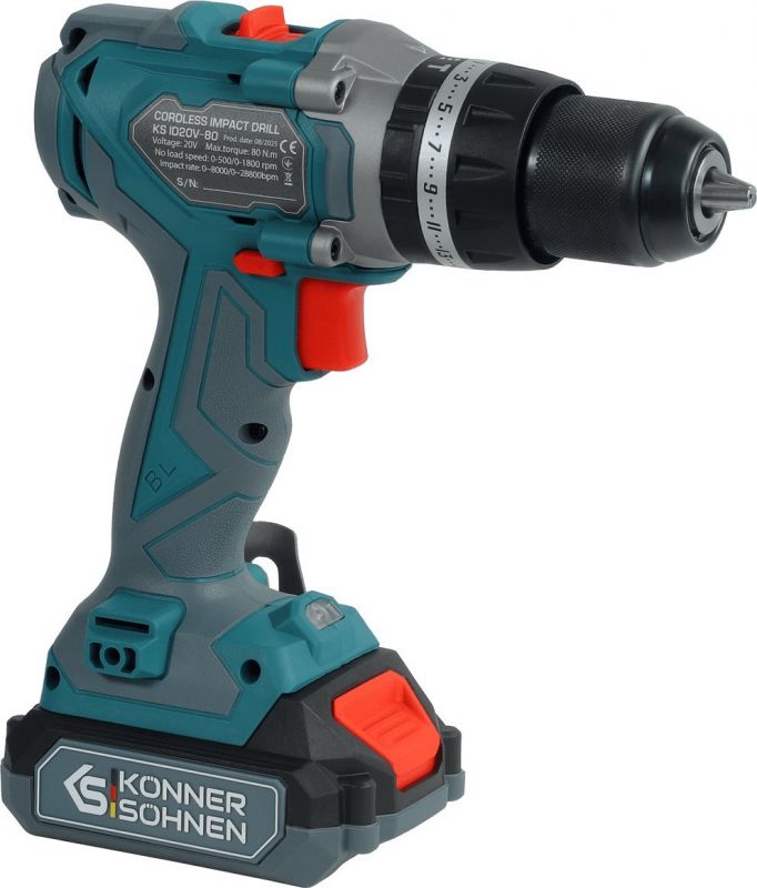 Набір із двох акумуляторних інструментів Konner&Sohnen KS IDISD 20V SET 2 PLUS 20В шурупокрут-дриль ударний, гвинтоверт ударний KS ISD20V-260-4, ЗП 2А акб 2х2А·год кейс 6кг