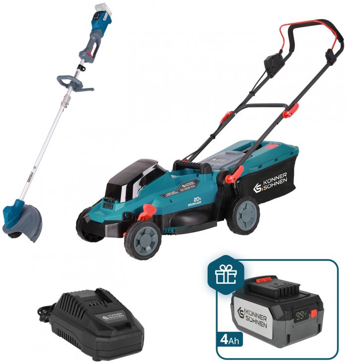 Набір із двох акумуляторних інструментів Konner&Sohnen KS 33LM-BCT20V-SET 20В газонокосарка KS 33LM-20V та тример садовий KS BCT-20V акб 1х4А·год ЗП 17.3кг